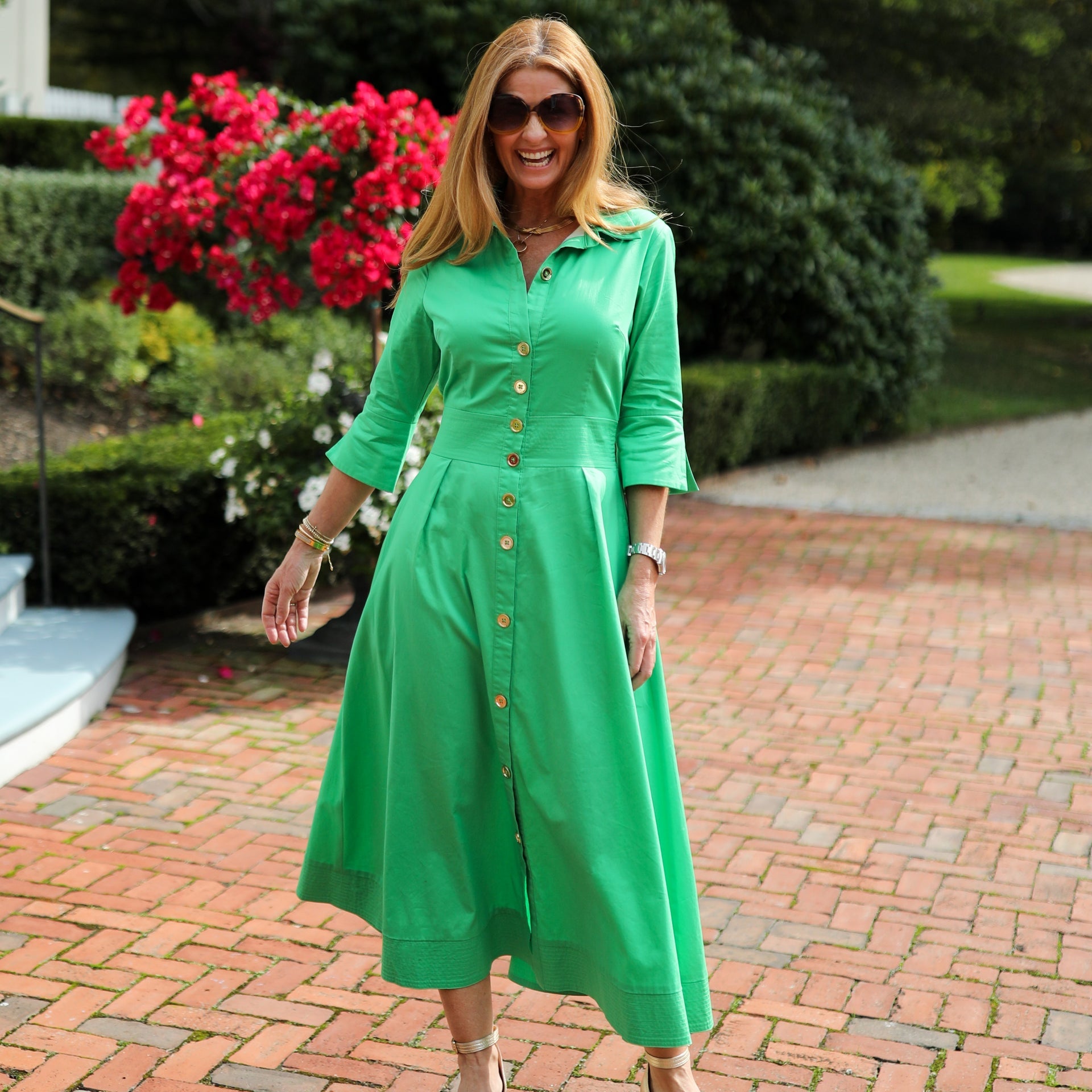 ck green dress Calvin Klein Chiffon-bell-sleeve Sheath Dress in Green