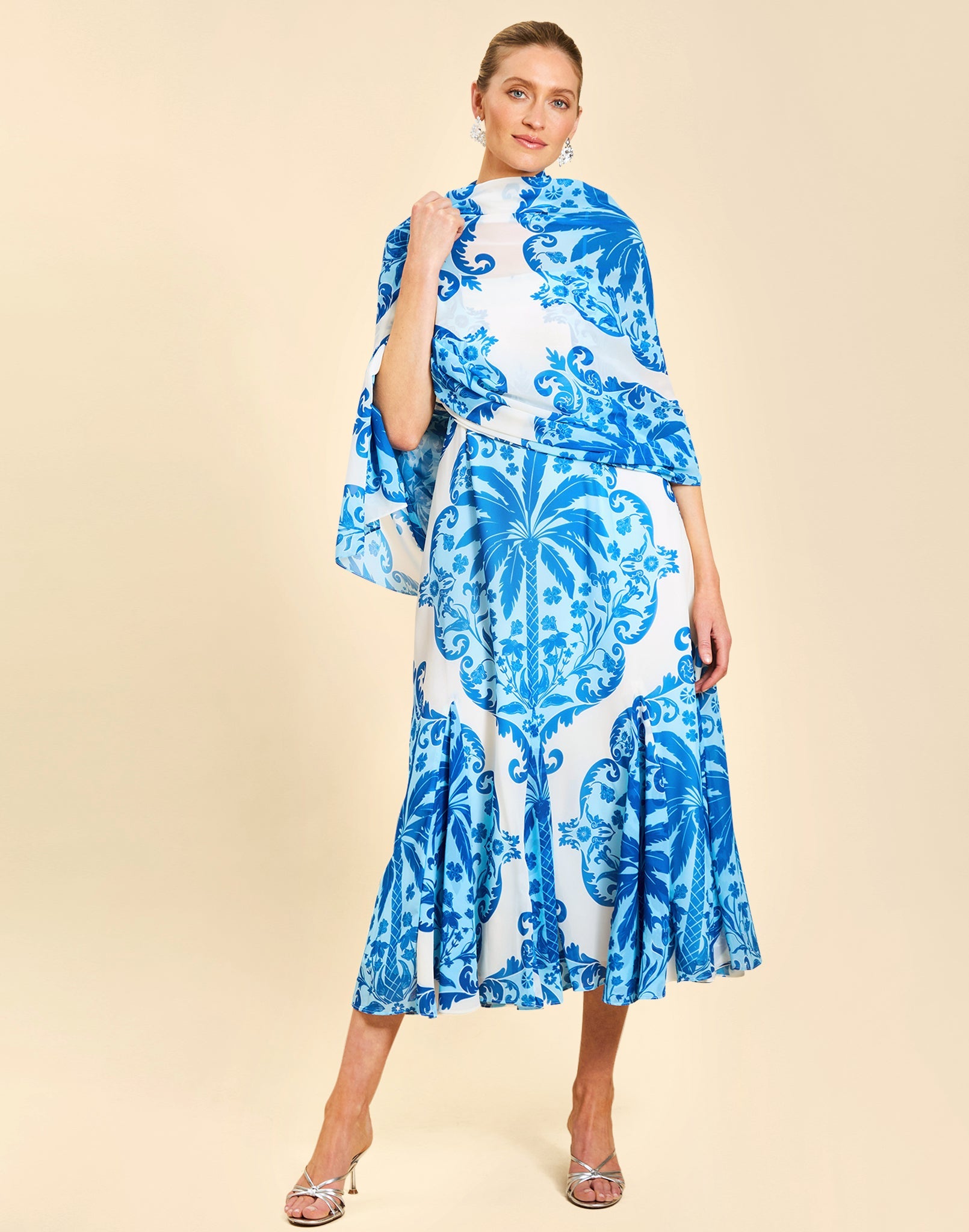 Reverie Tea-Length Sash Dress in Mediterranean Mist