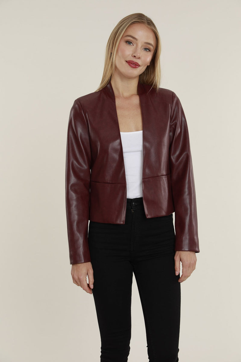 Tailored Vegan Leather Jacket in Wine