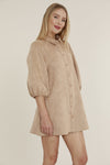 Faux Suede Puff Sleeve Dress in Camel