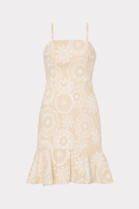Linen Embroidered Dress in Natural/Ecru