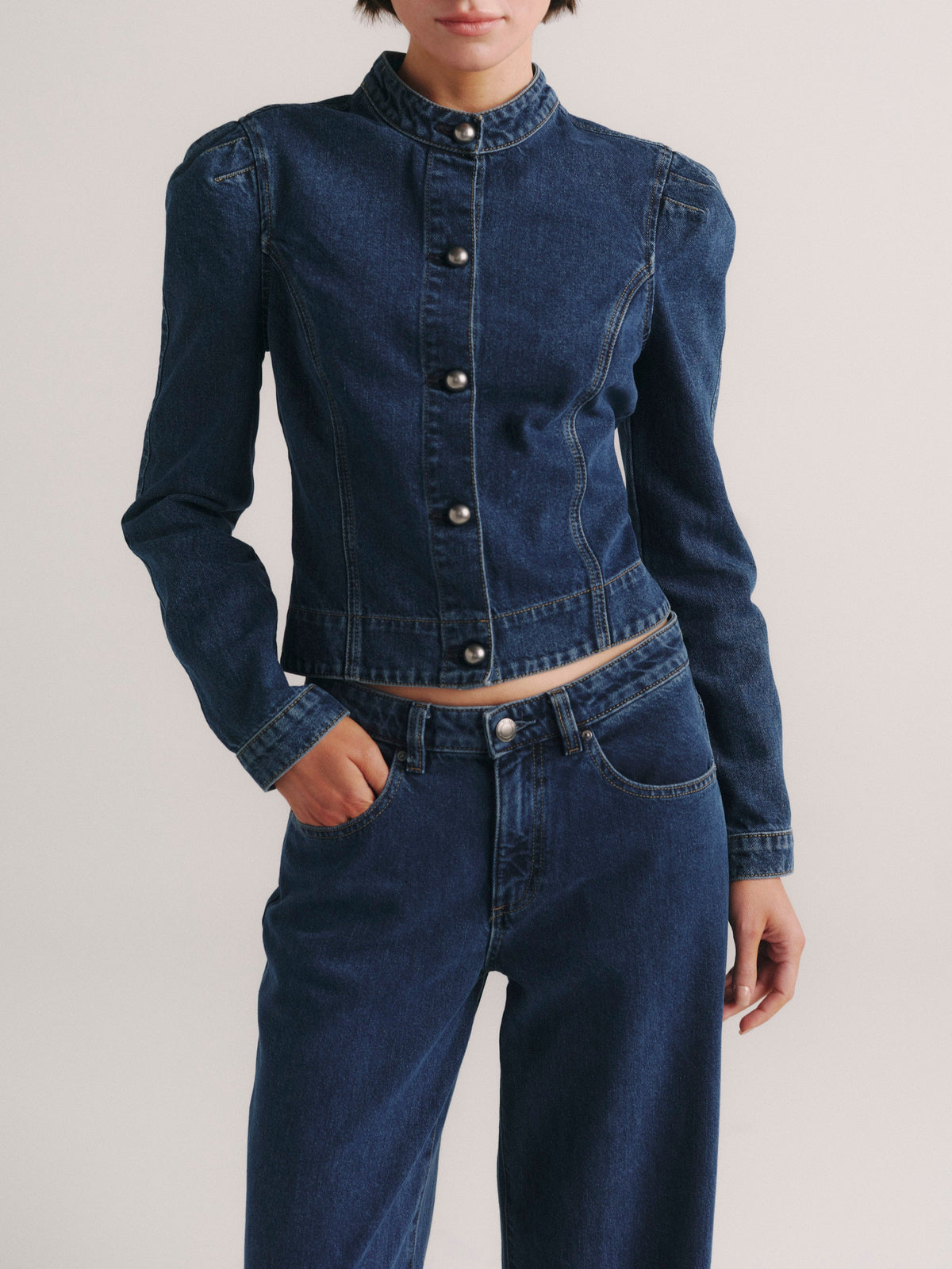 Sculpted Denim Top in Moon Lake