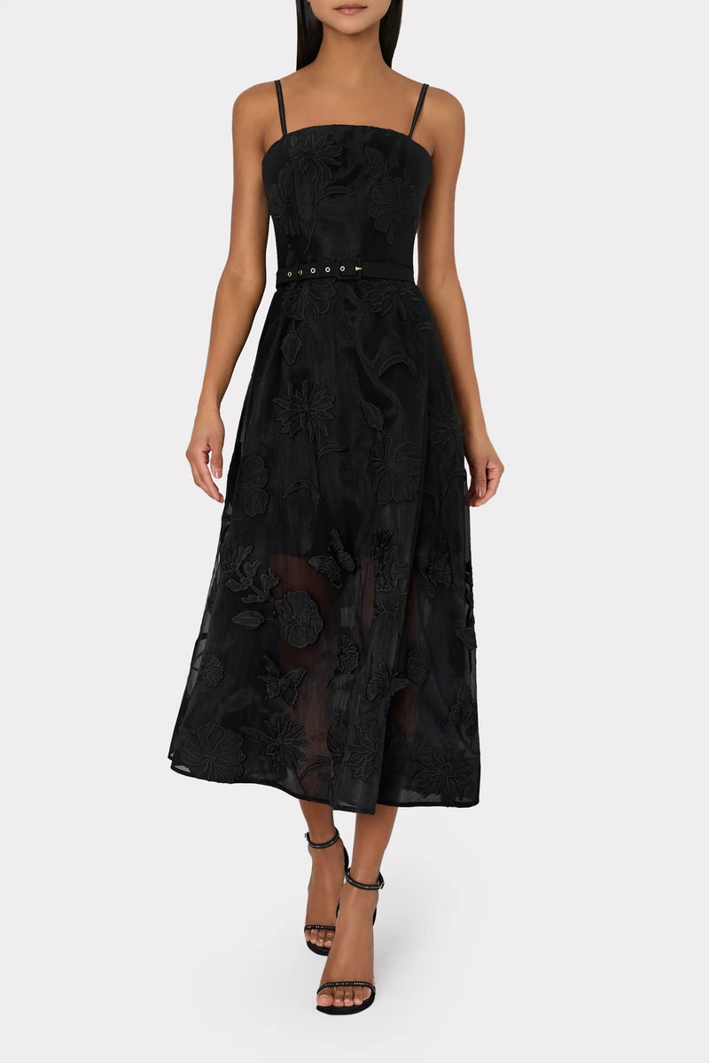 3D Butterfly Embroidered Dress in Black