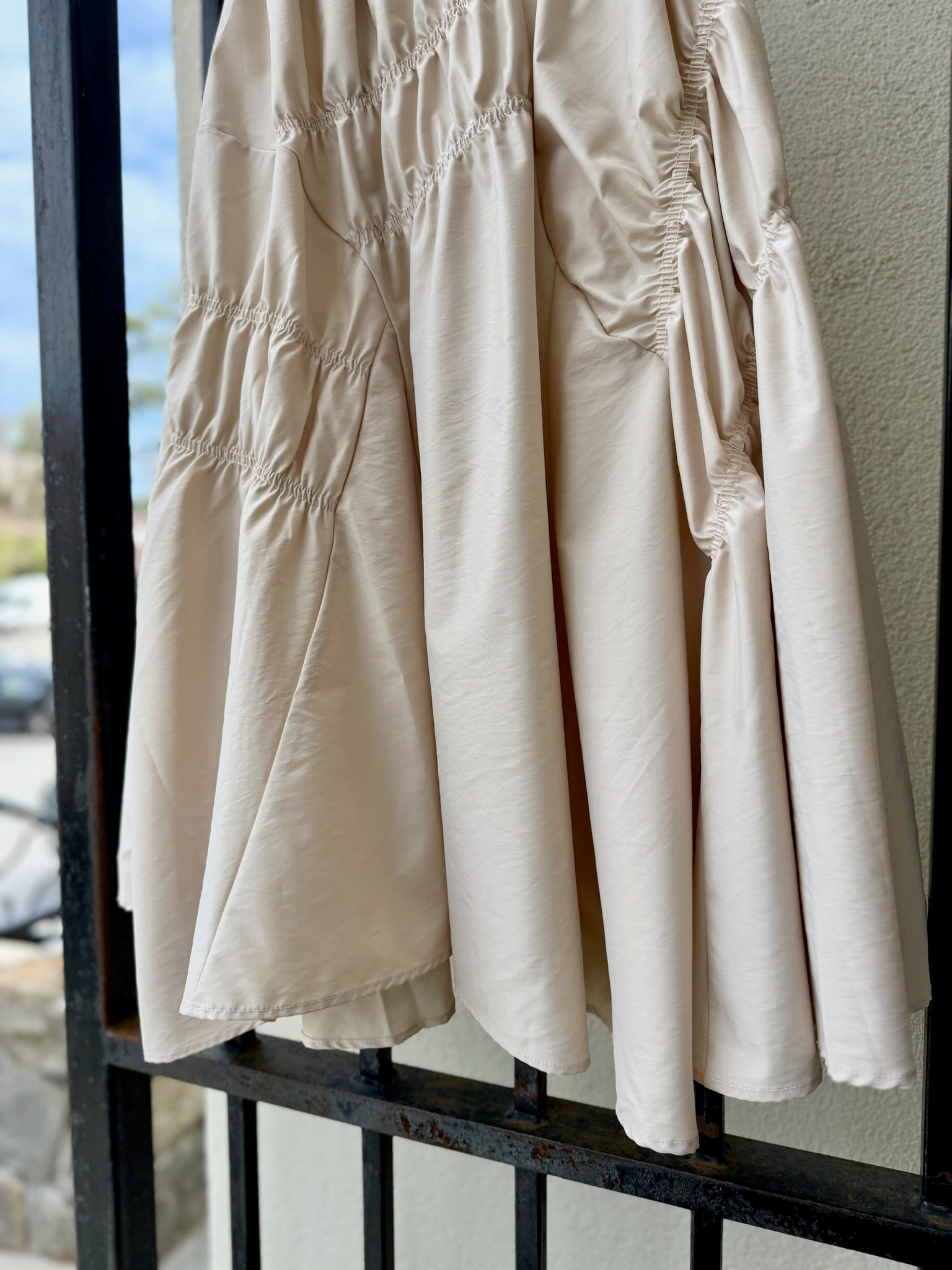 Pintuck Midi Skirt in Sand