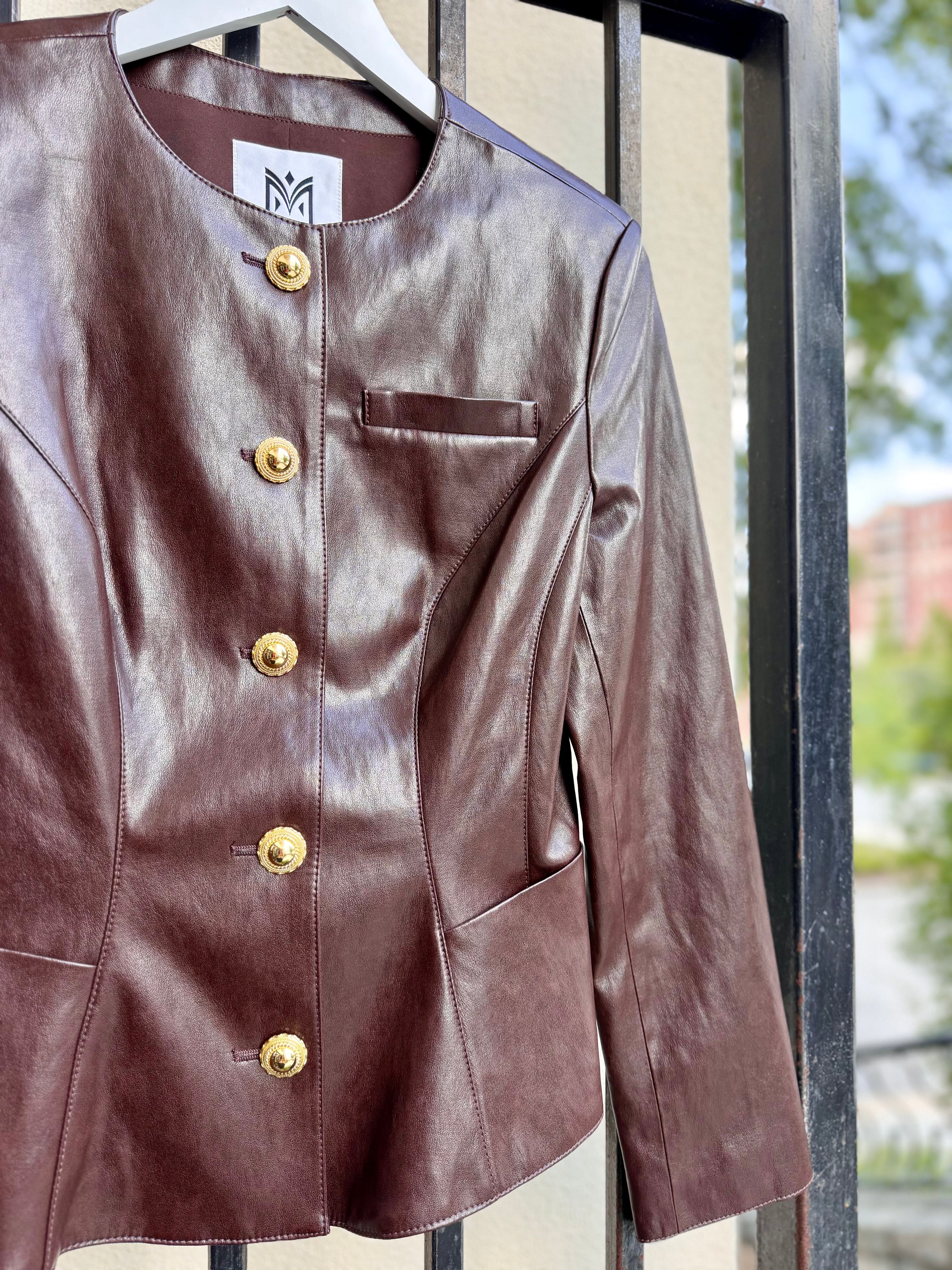 Wells Faux Leather Jacket in Dark Brown