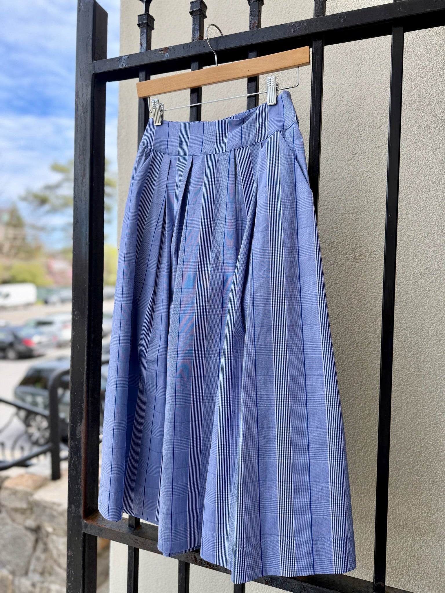 Plaid Midi Skirt in Blue/White