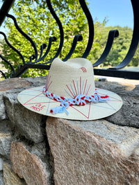 Cardinal Red and Powder Blue Agave Big Triangles White Palm Hat