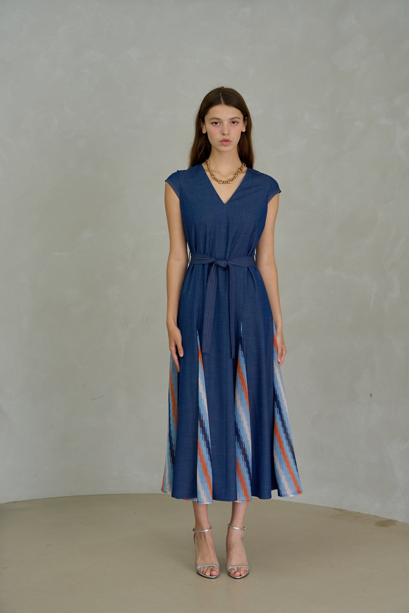 Norah Noh Denim Pleated Midi Dress in Orange Stripes – Poppy's of Atlanta