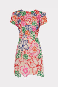 Kyla Cascading Floral Embroidered Dress in Multi