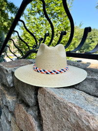 Navy Blue and Burnt Orange Double Paws Natural Palm Hat