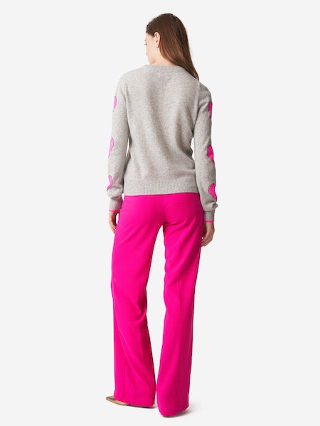 Pixel Heart Sleeve Crew Sweater in Super Grey/Barbie Pink
