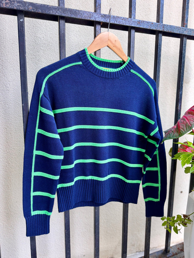 AW26-W-019-brodie-cashmere-links-stripe-crew-sweater-in-patriot-navy-cool-girl-green-1