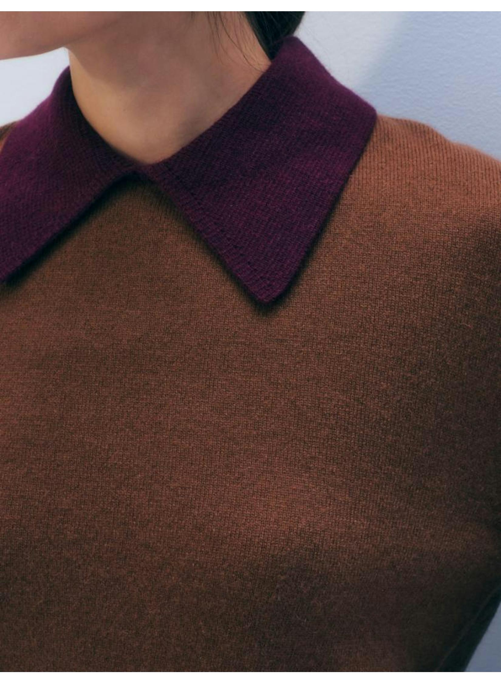 Cashmere Contrast Sweater in Cedarwood/Sangria