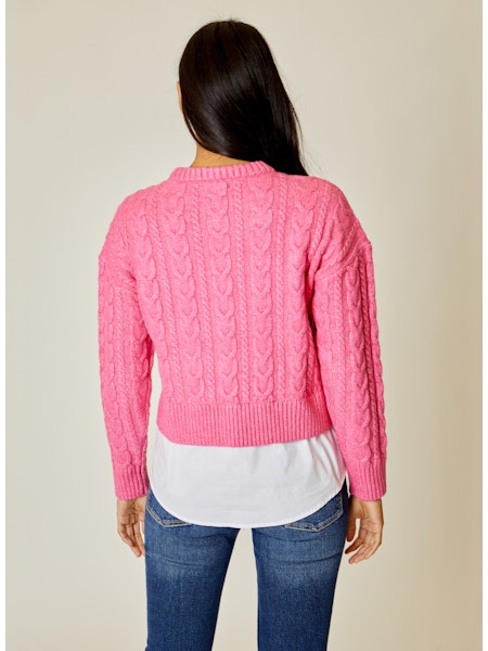 Long Sleeve Mix Media Knit Top in French Rose