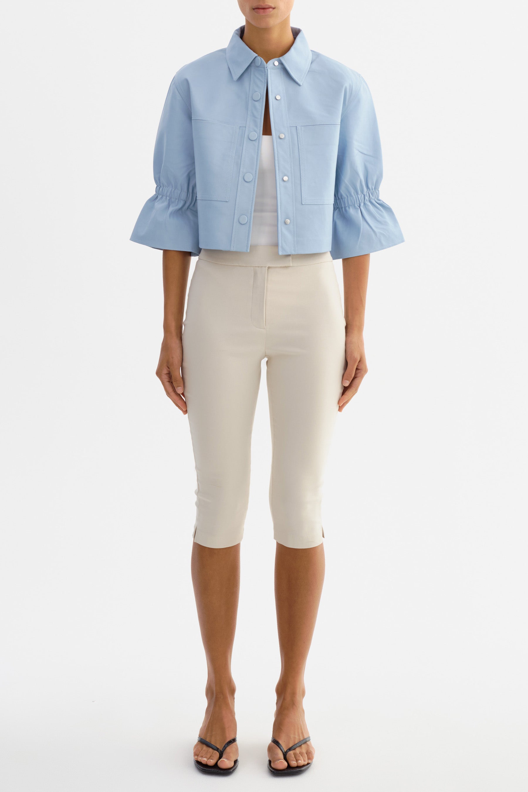 Carolina Ruffle Sleeve Jacket in Baby Blue
