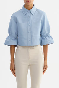 Carolina Ruffle Sleeve Jacket in Baby Blue