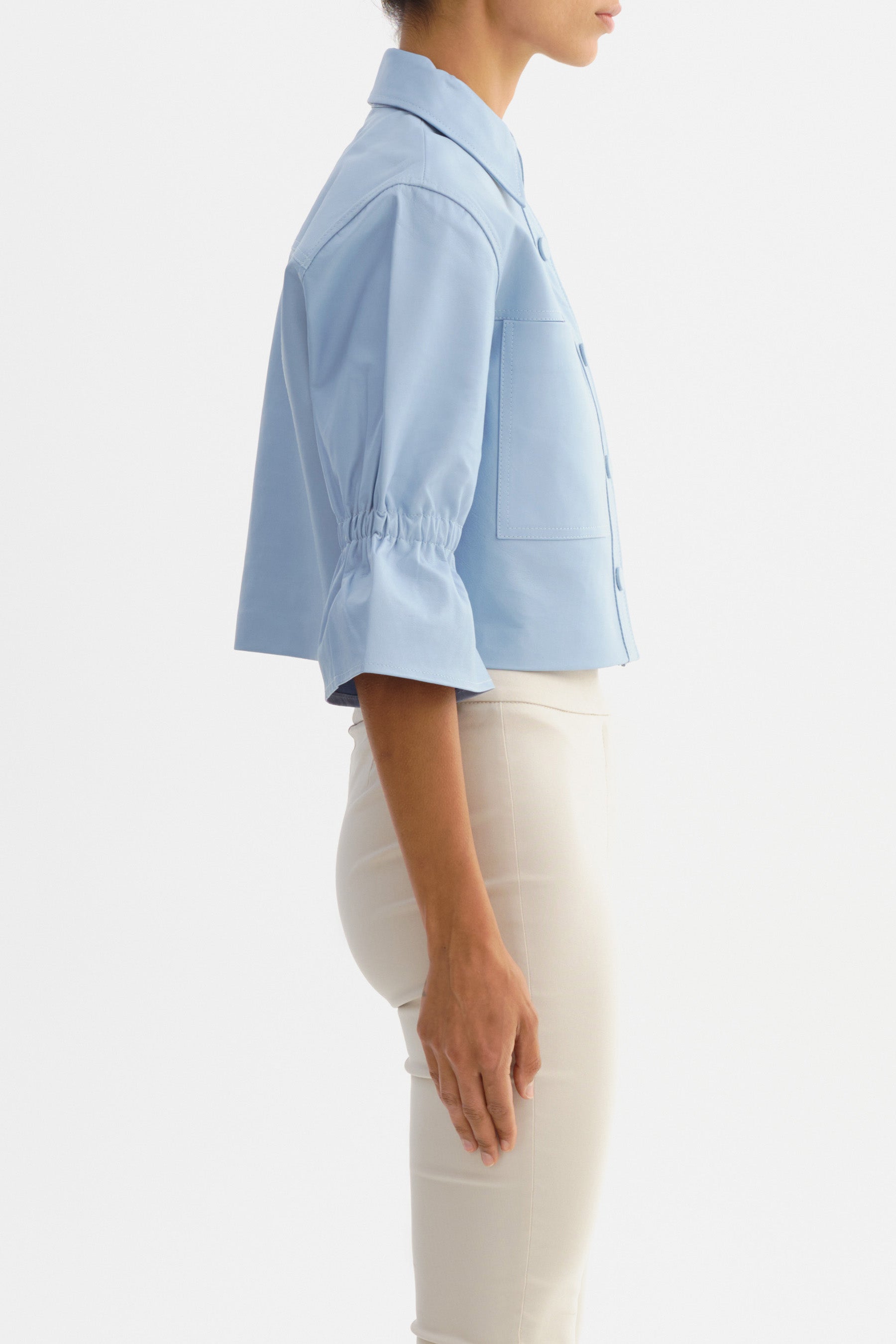Carolina Ruffle Sleeve Jacket in Baby Blue