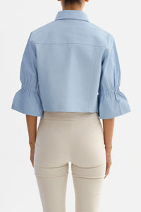 Carolina Ruffle Sleeve Jacket in Baby Blue
