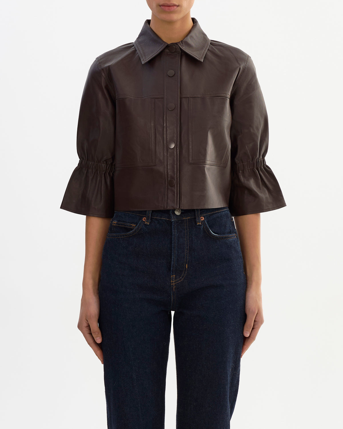 Carolina Ruffle Sleeve Jacket in Dark Brown