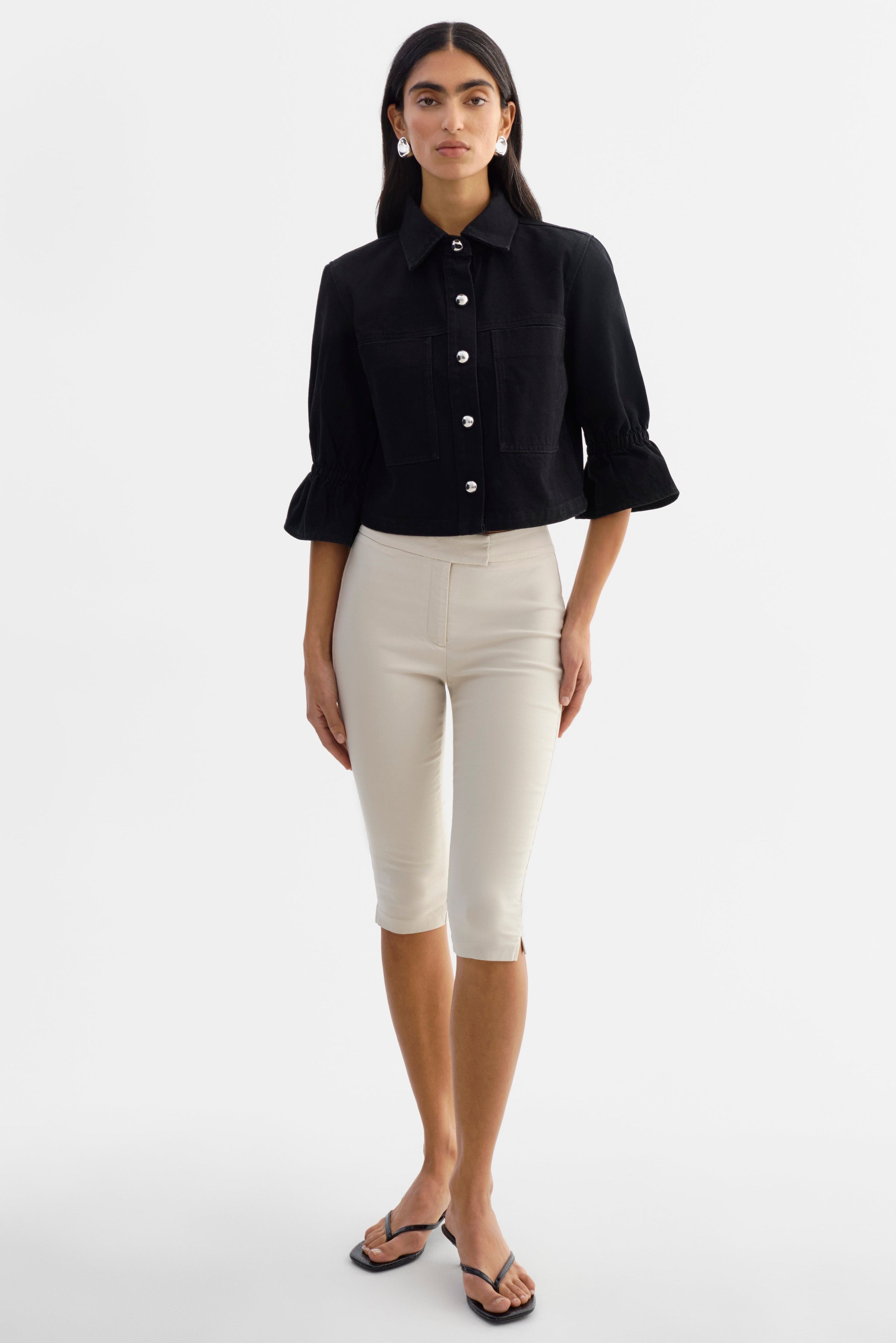 Carolina Ruffle Sleeve Jacket in Black
