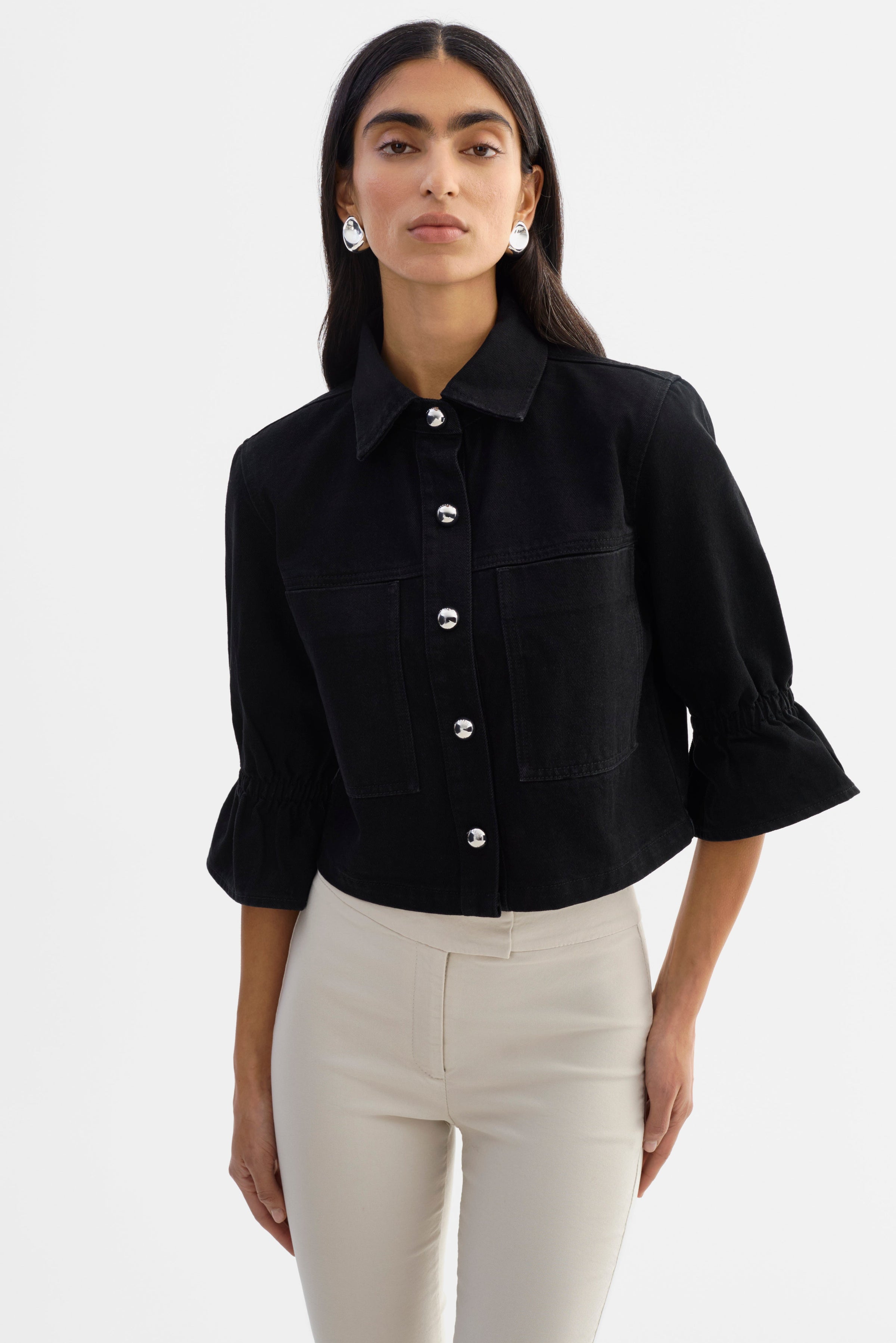 Carolina Ruffle Sleeve Jacket in Black