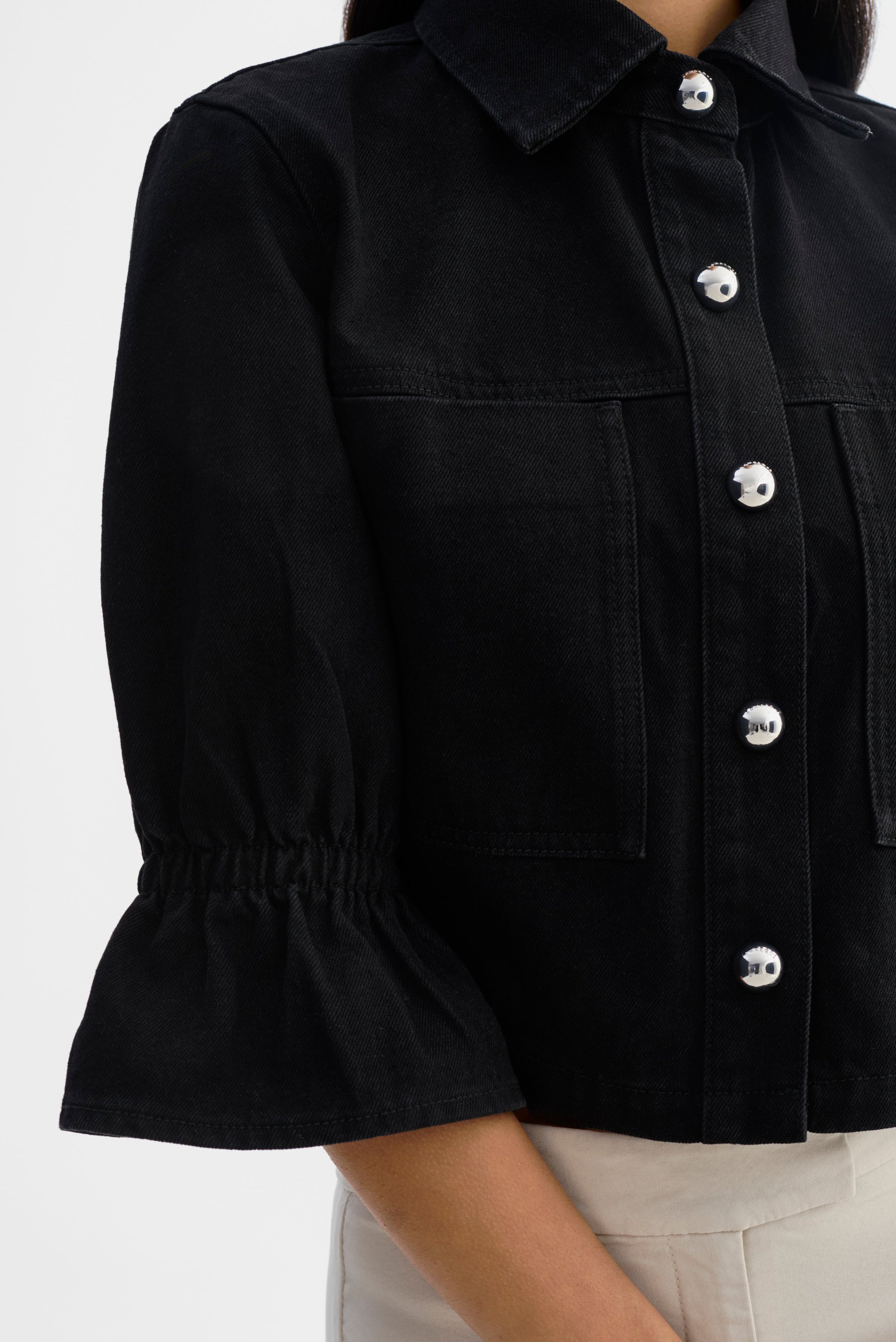 Carolina Ruffle Sleeve Jacket in Black