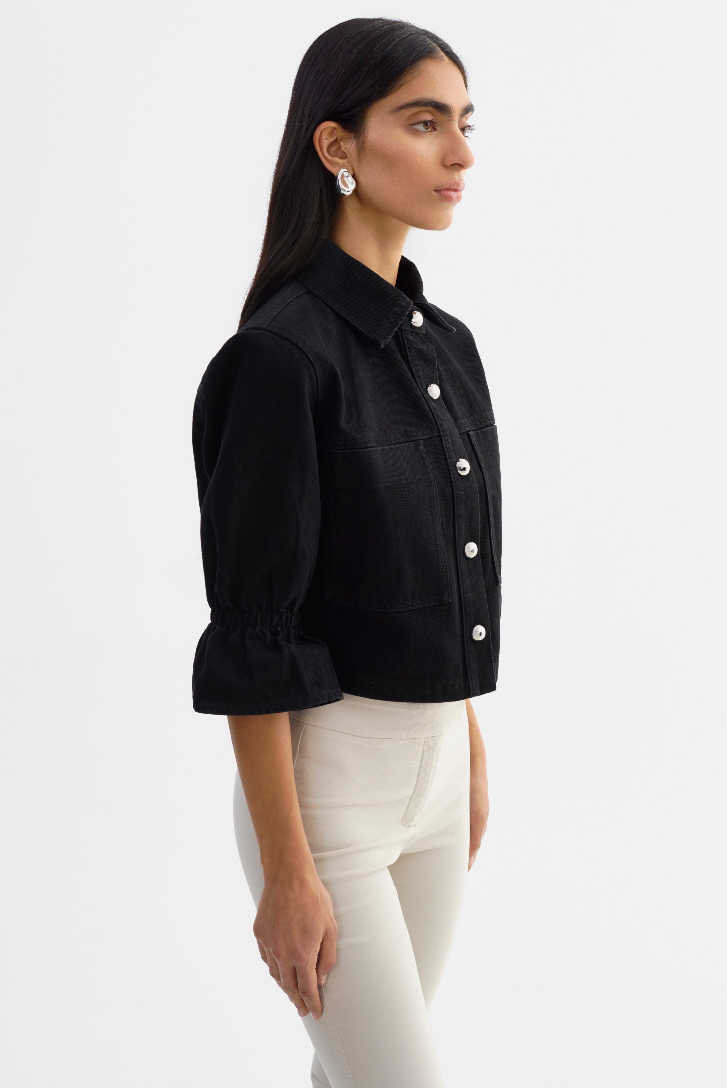 Carolina Ruffle Sleeve Jacket in Black