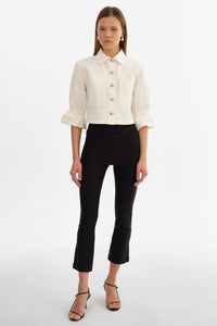 Carolina Ruffle Sleeve Jacket in White Denim