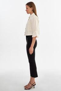 Carolina Ruffle Sleeve Jacket in White Denim