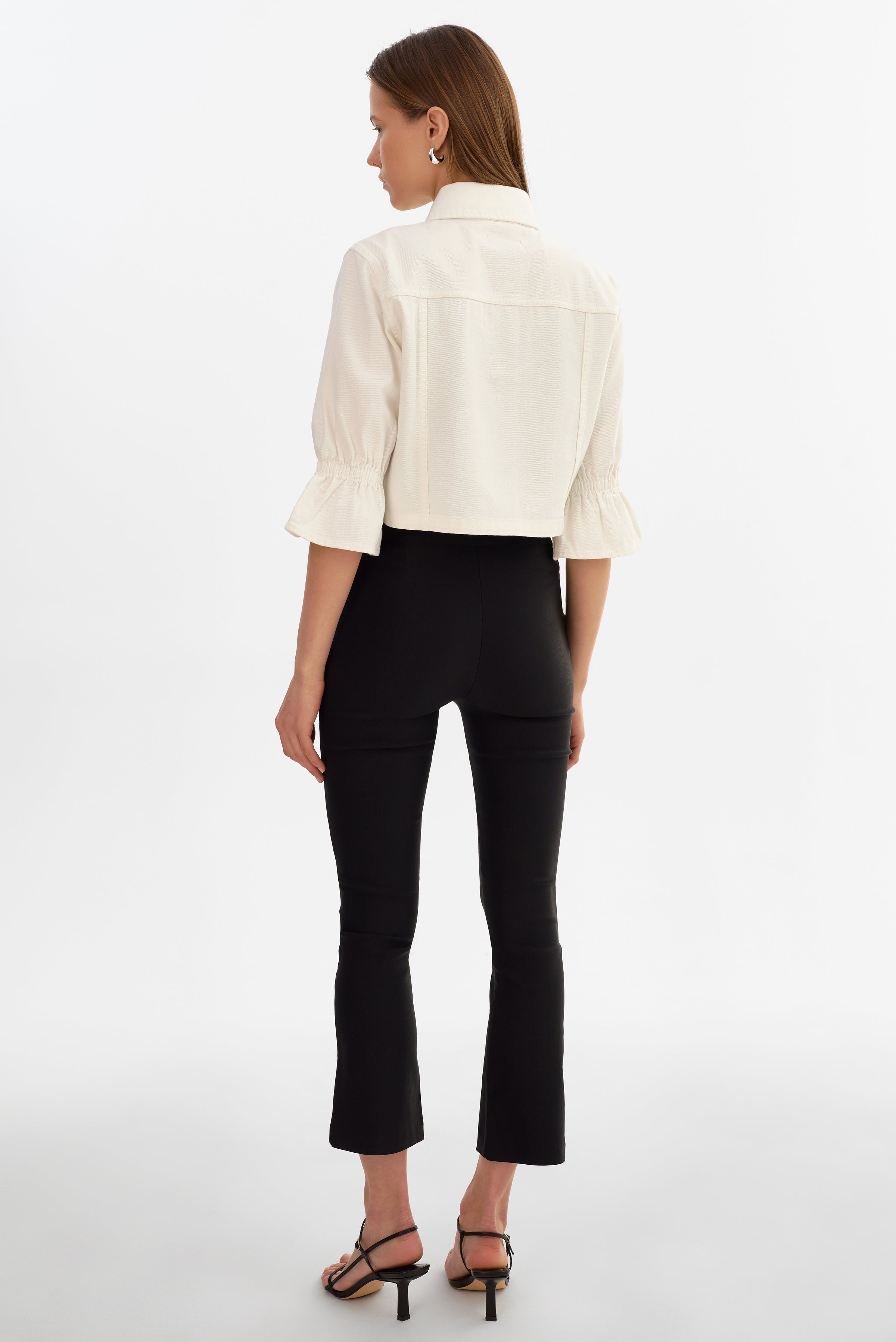 Carolina Ruffle Sleeve Jacket in White Denim