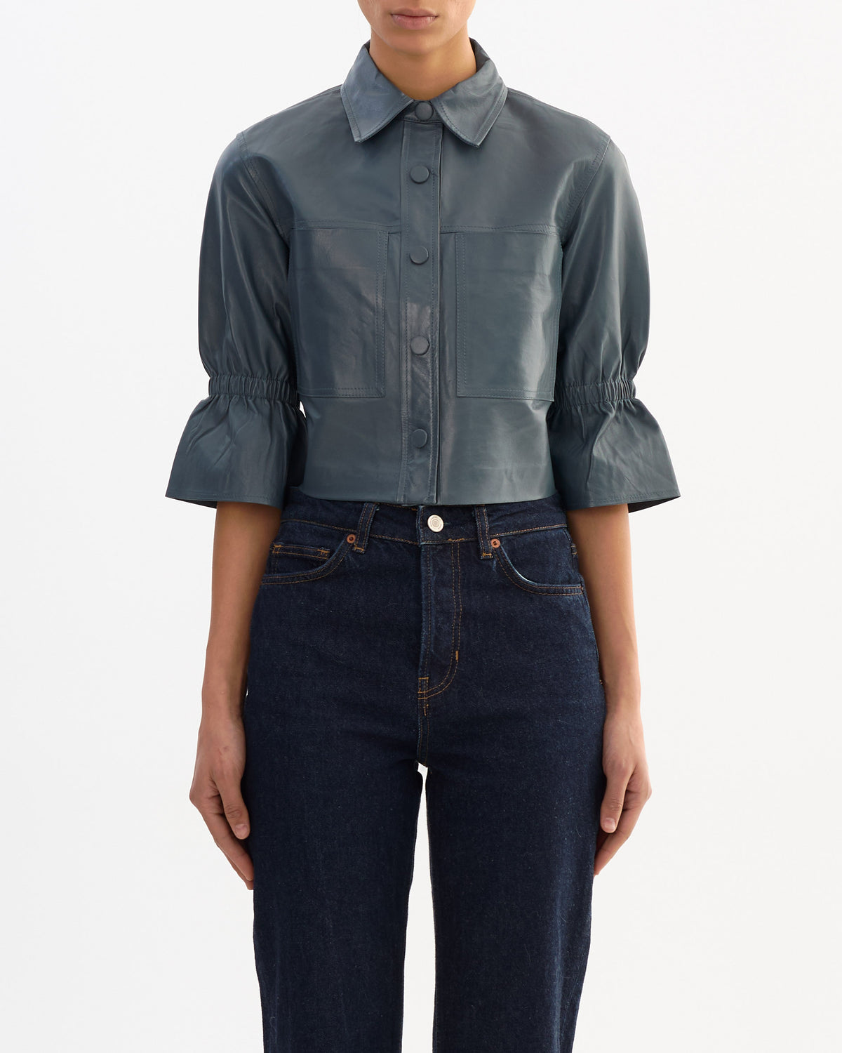 Carolina Ruffle Sleeve Jacket in Graphite
