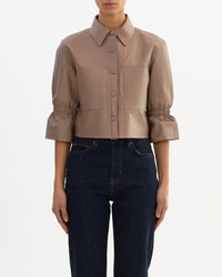 Carolina Ruffle Sleeve Jacket in Taupe