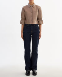 Carolina Ruffle Sleeve Jacket in Taupe