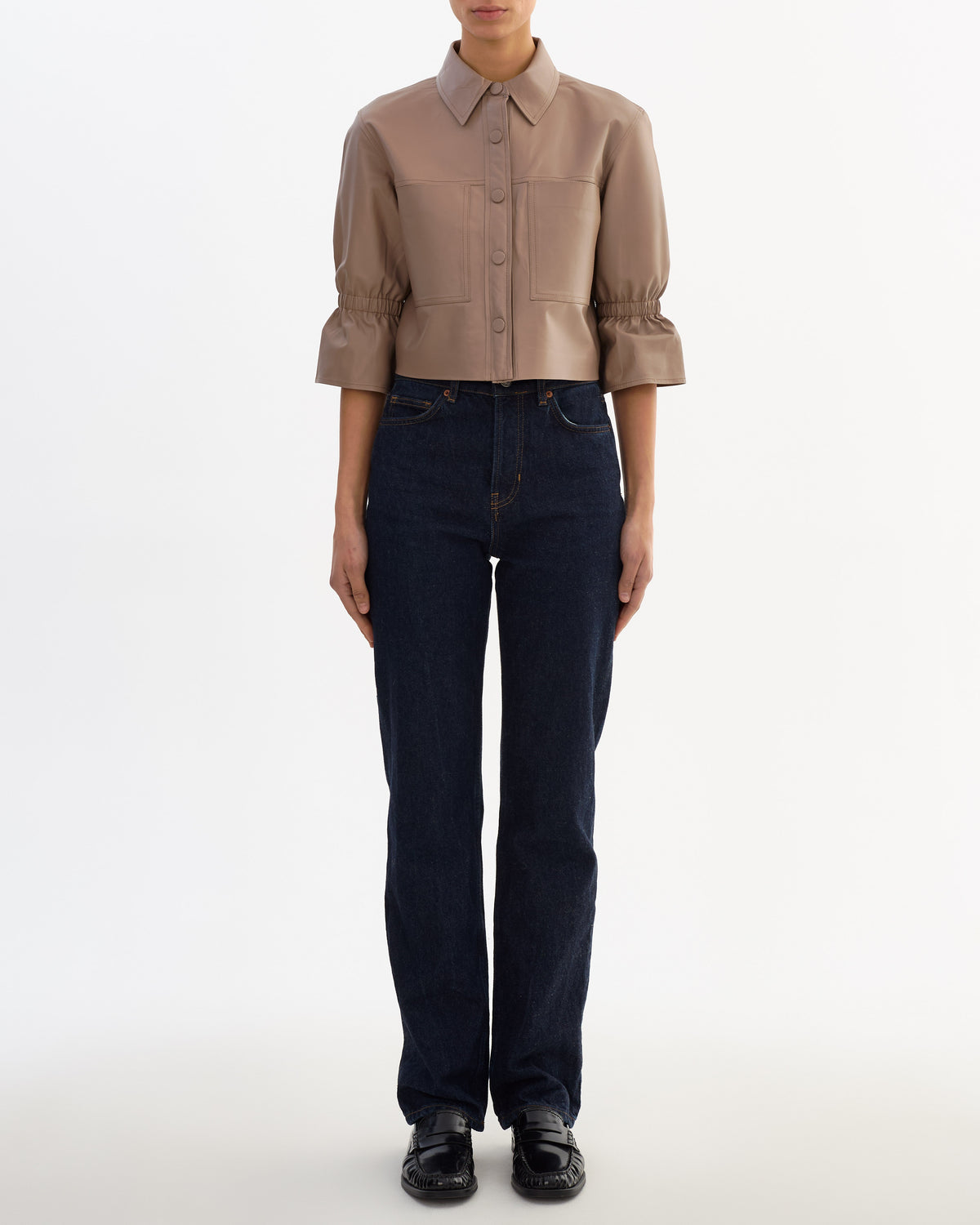 Carolina Ruffle Sleeve Jacket in Taupe