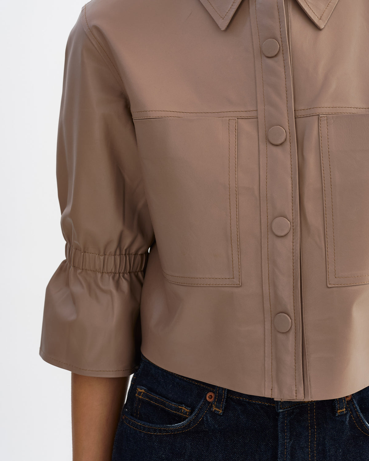 Carolina Ruffle Sleeve Jacket in Taupe