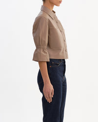 Carolina Ruffle Sleeve Jacket in Taupe