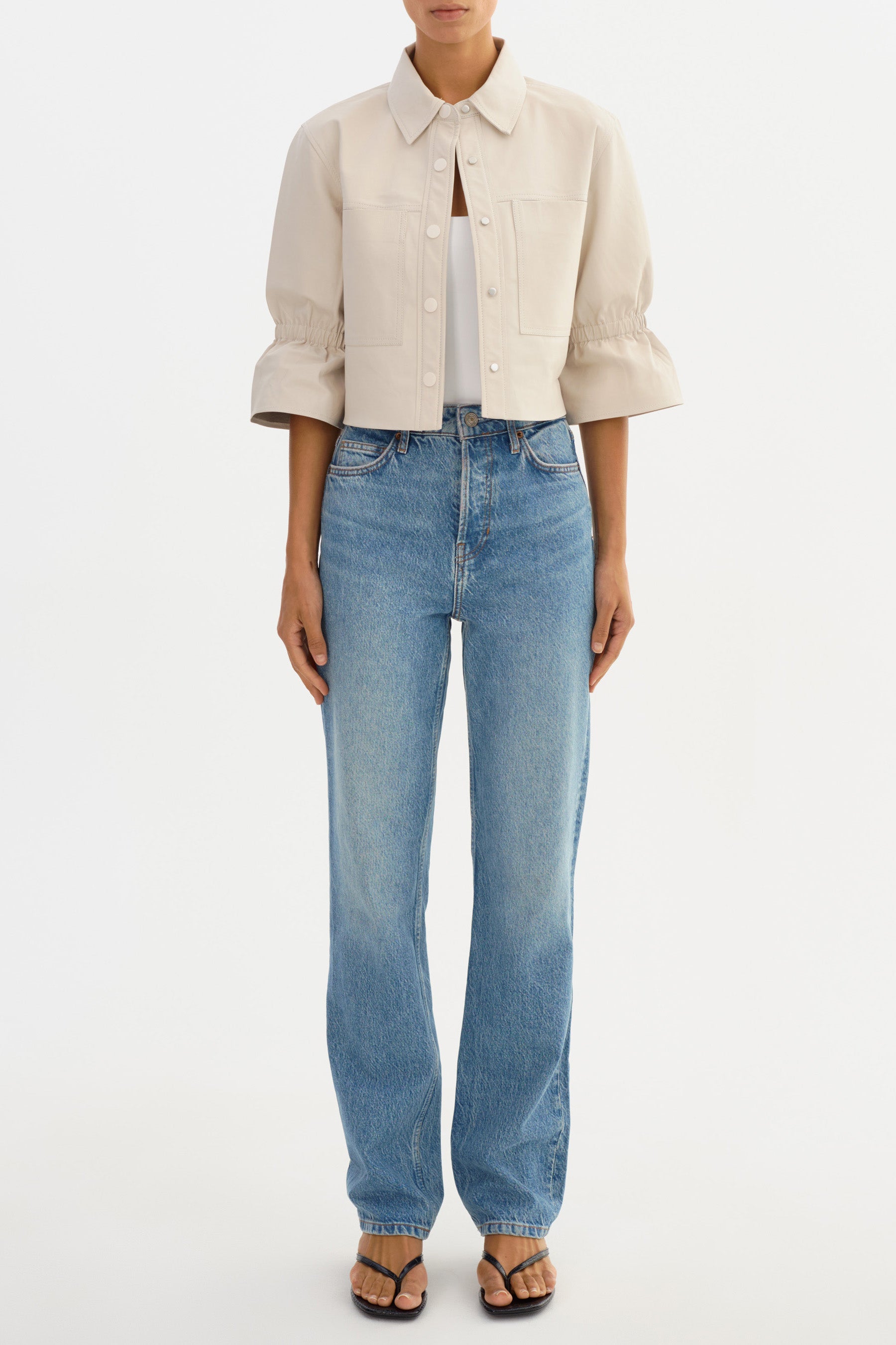 Carolina Ruffle Sleeve Jacket in Whisper White