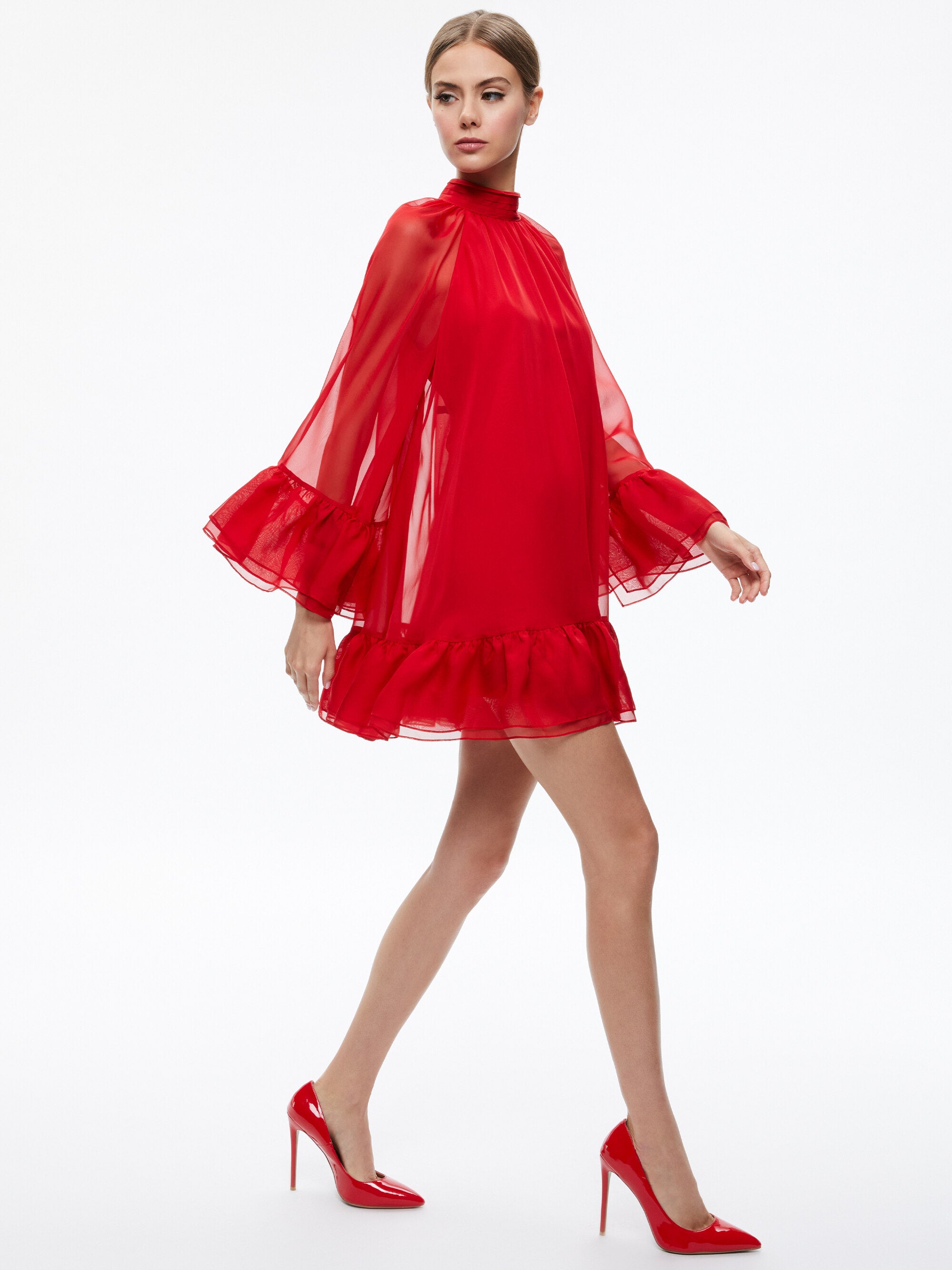Erna Cape Sleeve Dress in Red