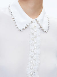 Willa Embellished Placket Top in Off White