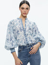 April Pleated Blouson Sleeve Top in Je L'adore Spring Sky