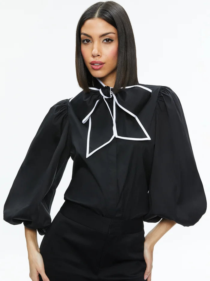 Lou Bow Tie Top in Black/Off White