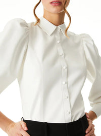 Nadine Vegan Leather Button Down Top in Off White