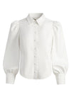 Nadine Vegan Leather Button Down Top in Off White