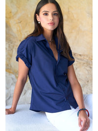 Rolled Sleeve Camp Shirt in Navy