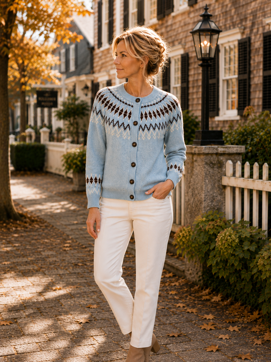 Willa Fair Isle Cardigan in Sky Combo