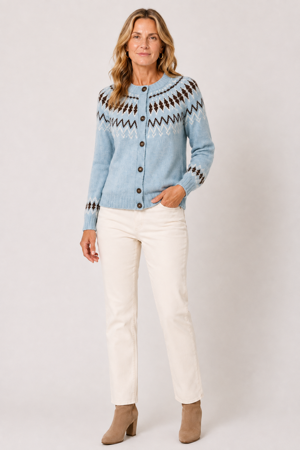 Willa Fair Isle Cardigan in Sky Combo