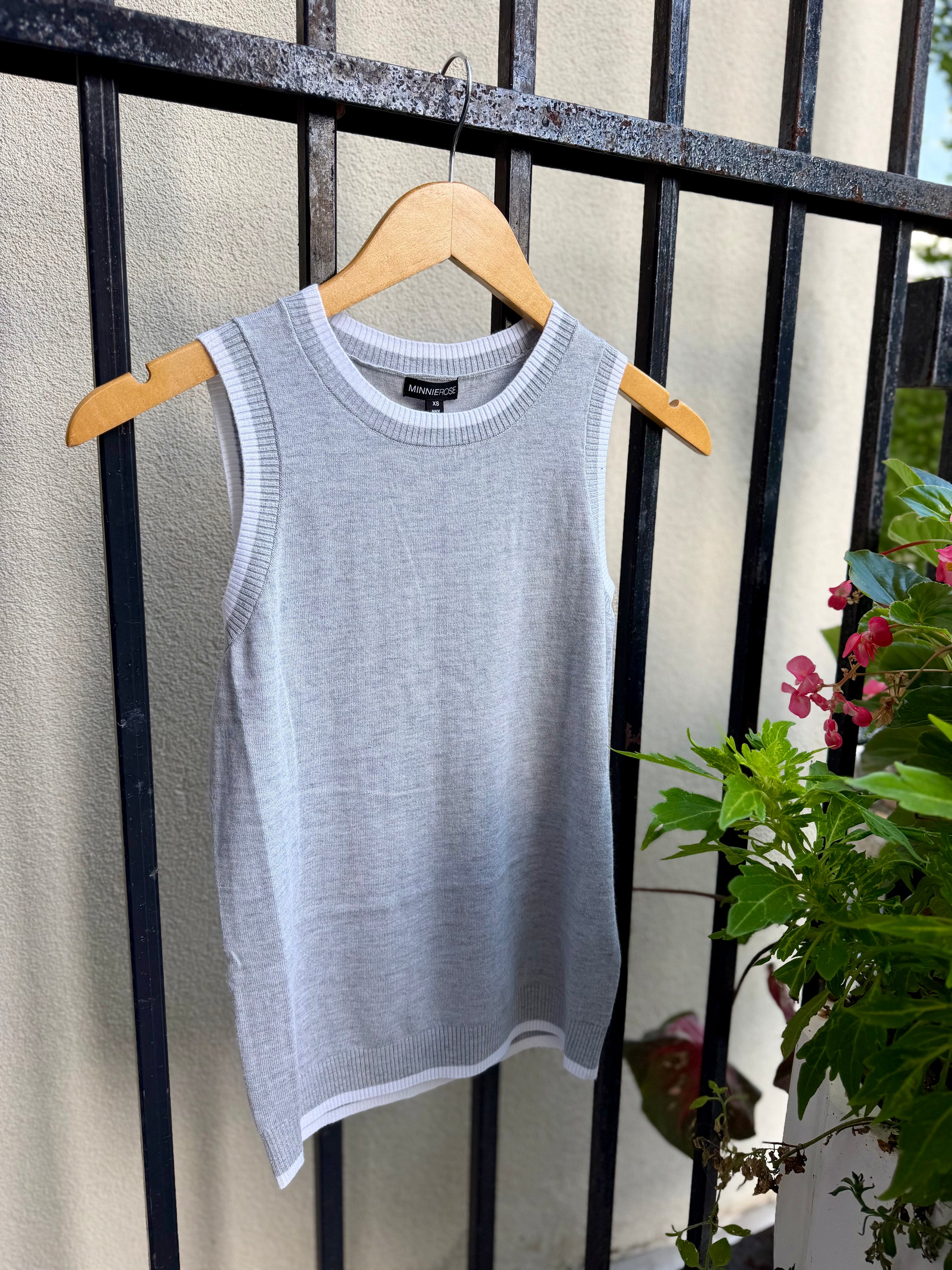 Foxy Knit Tank in Silver/White