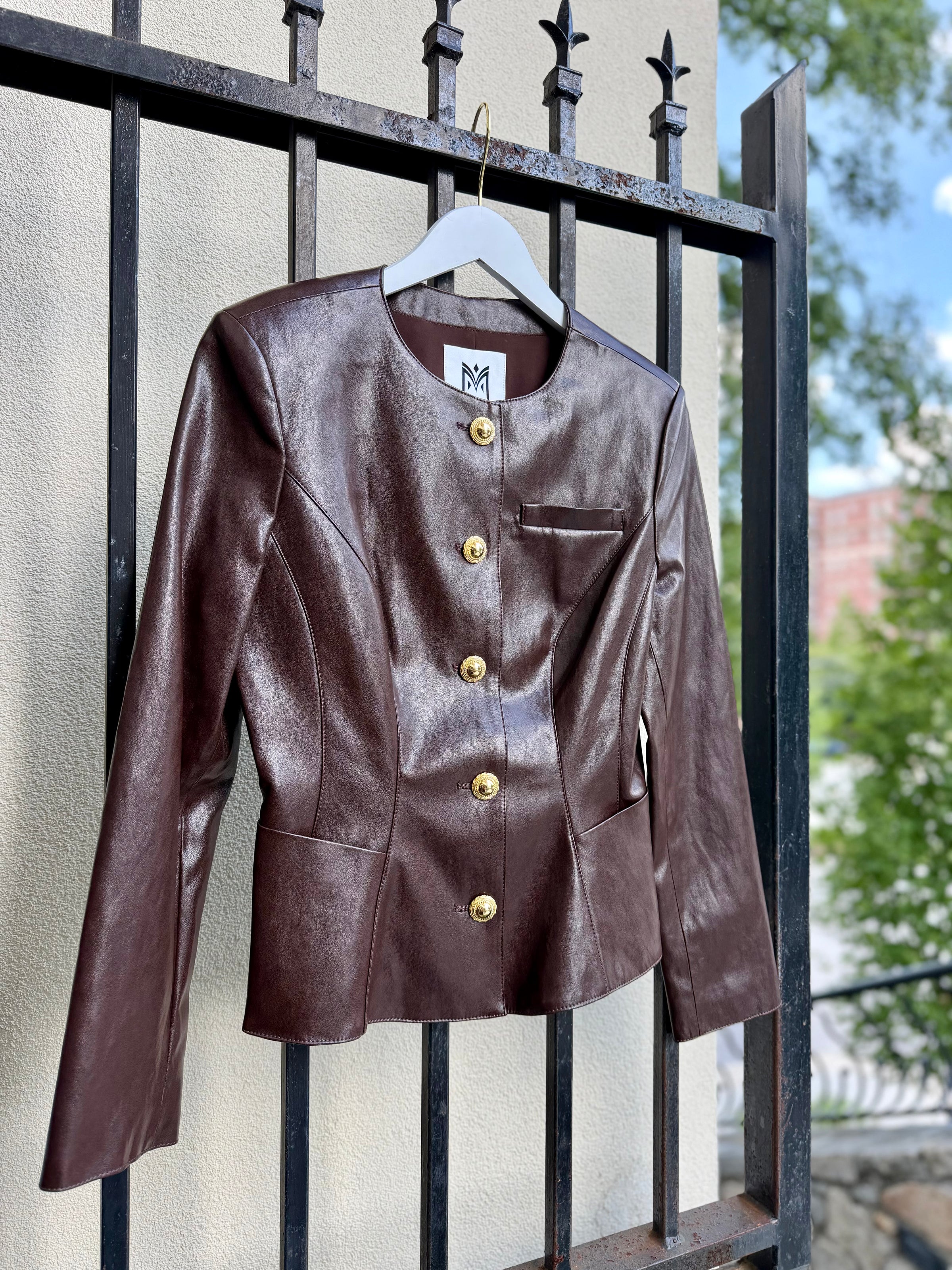 Wells Faux Leather Jacket in Dark Brown
