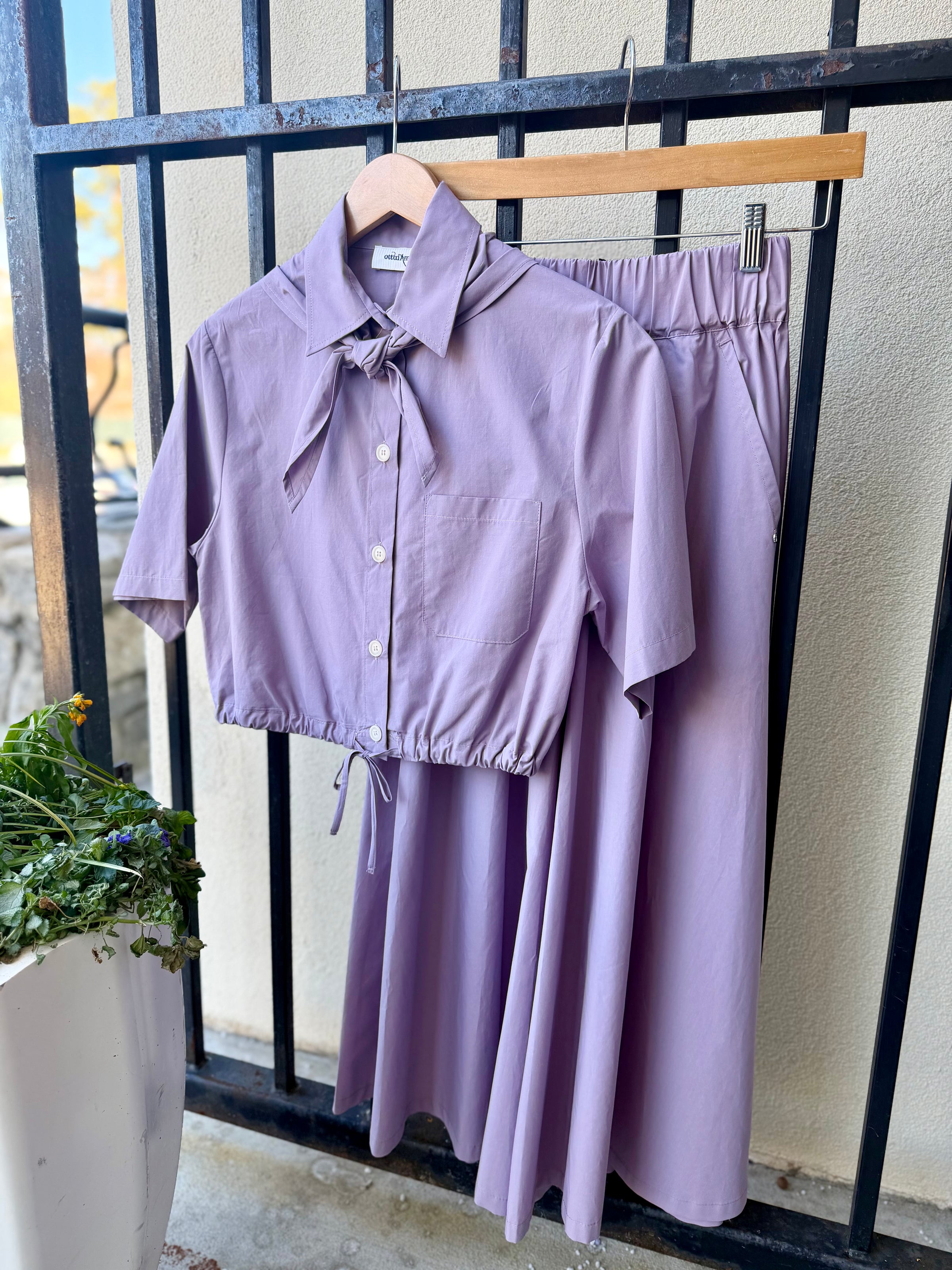 DC5232-ottod'ame-poplin-drawstring-waist-blouse-with-bandana-in-ametista-1