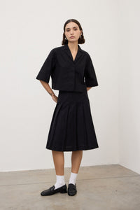 DN6294-ottod'ame-pleated-midi-skirt-in-black-1-DC5268-ottod'ame-cropped-button-front-top-in-black-1